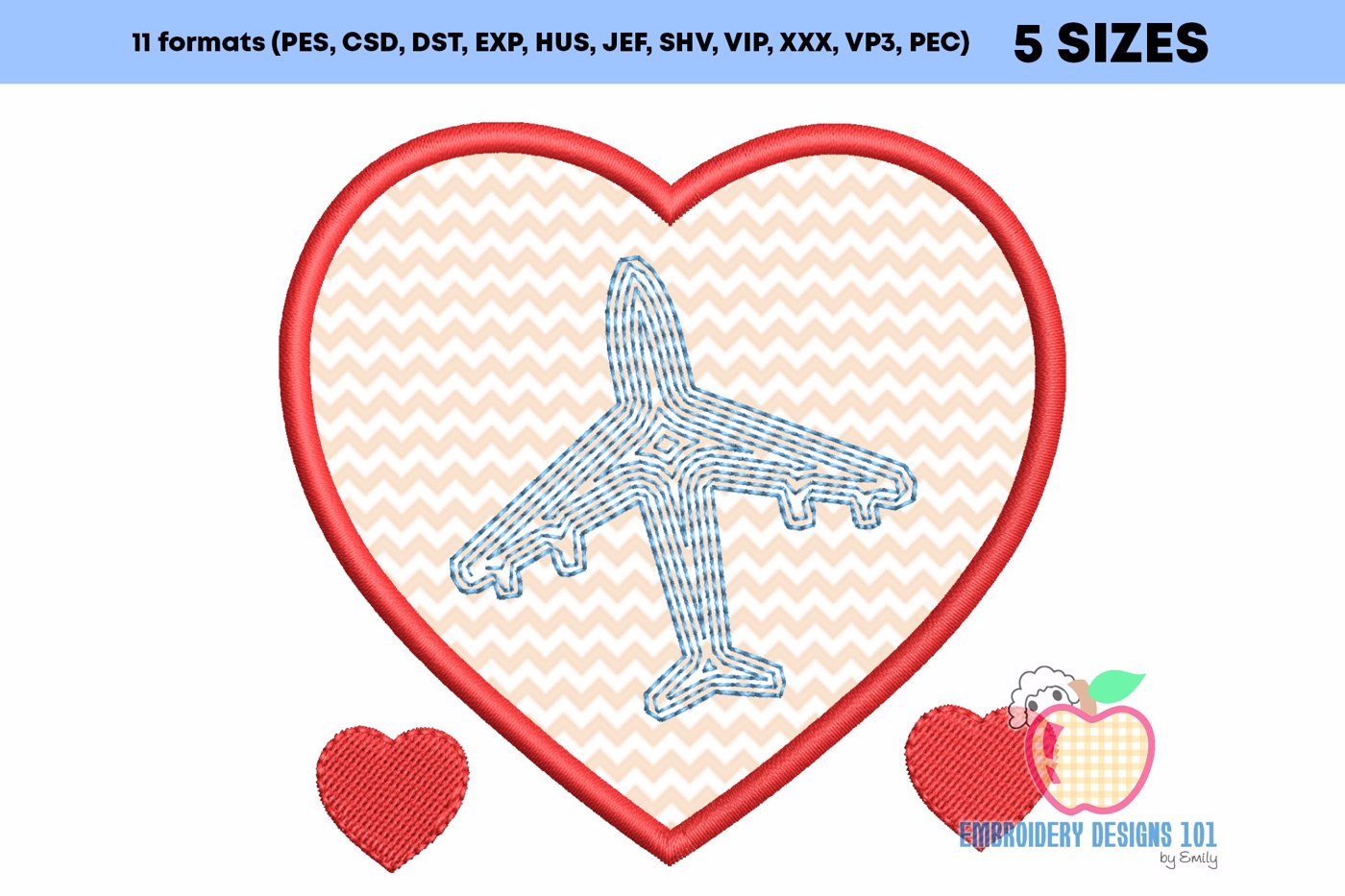 Airplane in Heart Embroidery Design