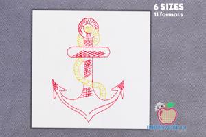 Anchor with Rope one colored Line Art