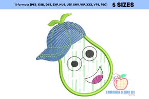 Cartoon Of Pear In Happy Mood Embroidery Design