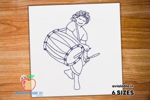 Man Playing Dhol Sketch Embroidery