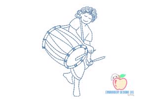 Man Playing Dhol Sketch Embroidery