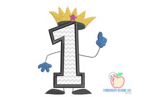 For Birthday Number One With Crown Applique