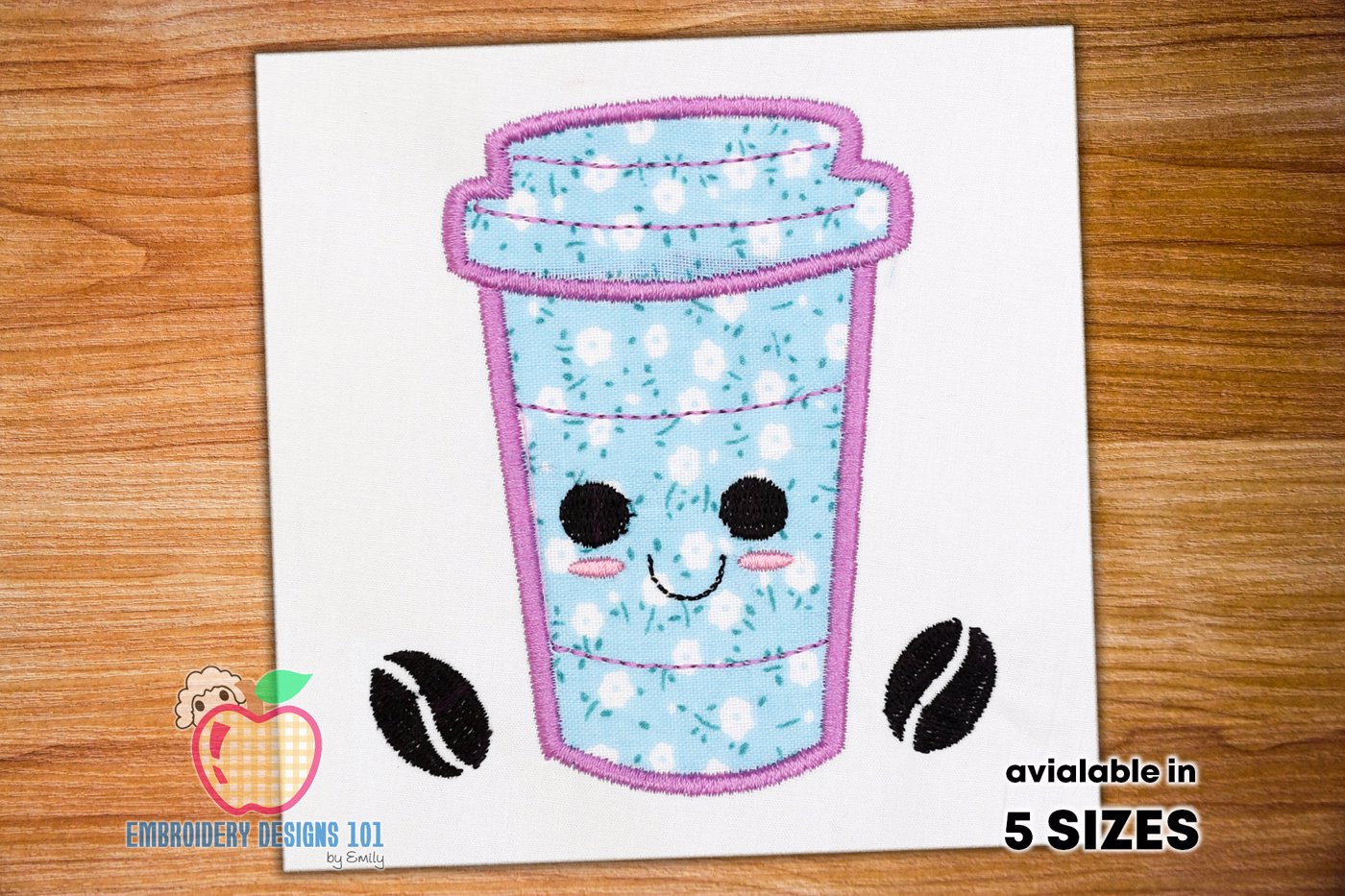 Coffee Cup with Beans Applique Design