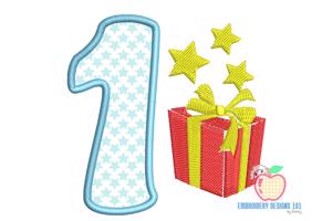 Birthday Number 1 with Gift Box Applique