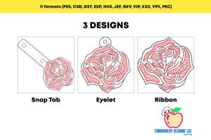 Red Rose ITH Key Fob Pattern