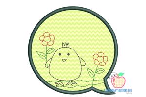 Cute Cartoon Chick Holding Flower Applique