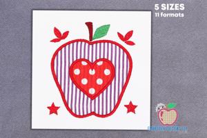 Apple With Hearts Applique For Kids
