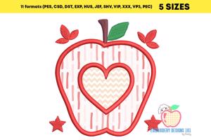 Apple With Hearts Applique For Kids