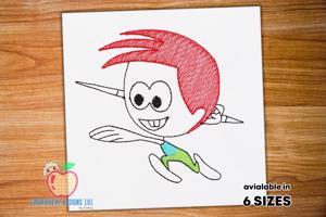 A Boy As The Cartoon On The Javelin Throw Track Sketch Embroidery
