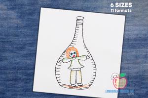 Girl Is Inside The Bottle Sketch Embroidery