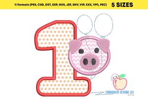 1st Birthday Piggy Applique Design