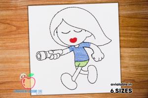 A Cartoon Girl With The Flashlight Quick Stitch