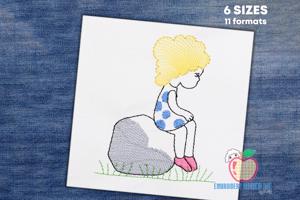 A Girl Quietly Sitting Alone In Garden Quick Stitch