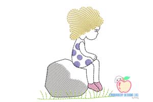 A Girl Quietly Sitting Alone In Garden Quick Stitch