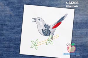 Fuffy Catbird on branch Sketch Embroidery