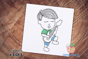 Boy Playing Guitar Sketch Embroidery