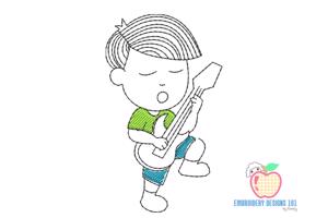 Boy Playing Guitar Sketch Embroidery